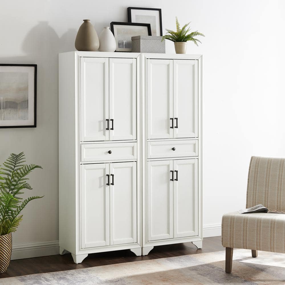 Distressed White 2-Piece Pantry Set with Metal Hardware