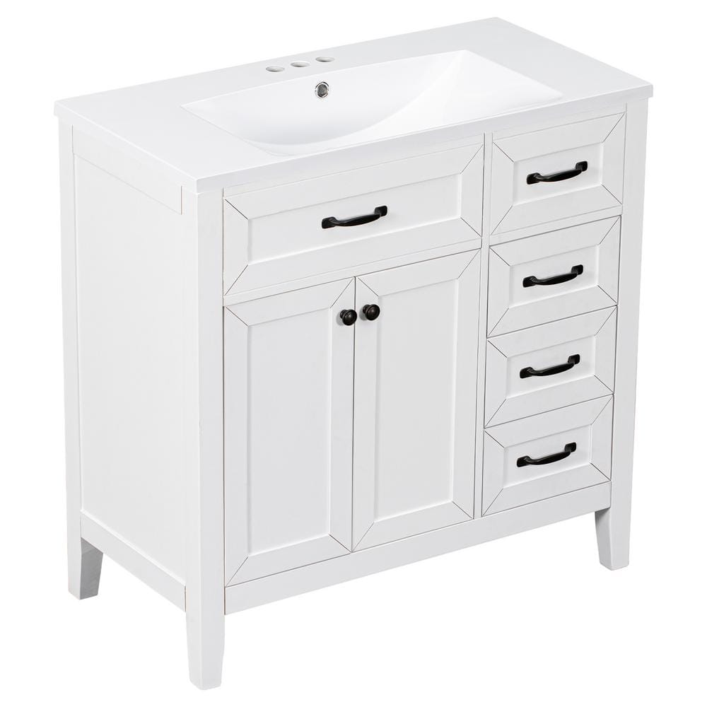 White 36 Inch Freestanding Bathroom Vanity with Ceramic Sink
