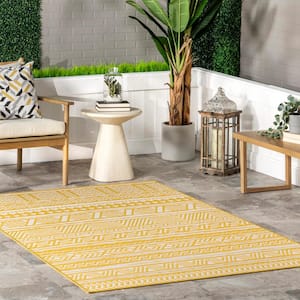 Abbey Tribal Striped Yellow 5 ft. x 8 ft. Indoor/Outdoor Area Rug