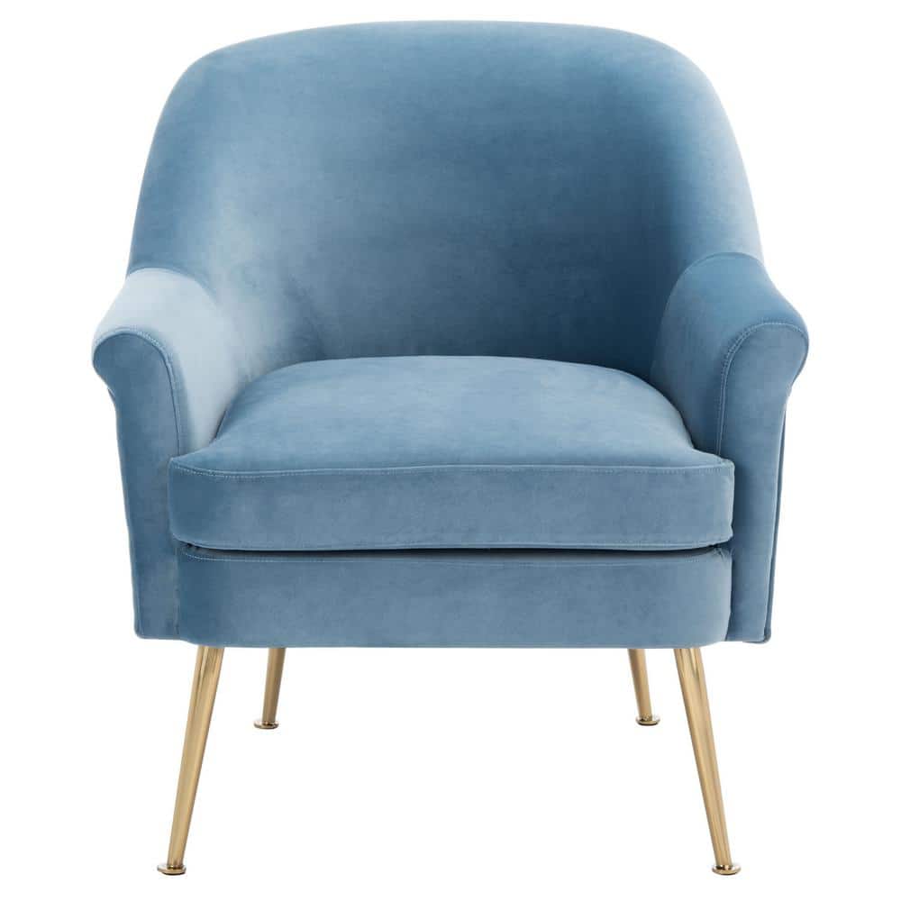 Rodrik Light Blue Velvet and Wood Accent Chair