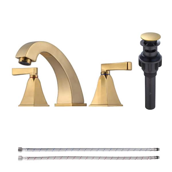 8 in. Widespread Double Handle Bathroom Faucet with Pop-Up Drain in Brushed Gold