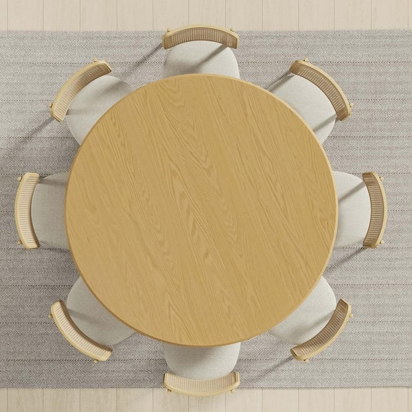Cylindrical Natural Colored Wood 60" Column Base Duckbill Edge Dining Table for 8