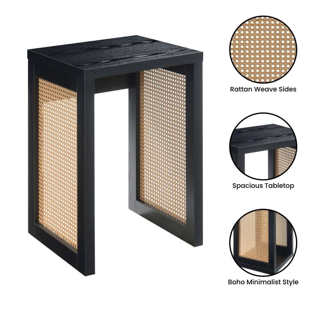 Black and Beige Rattan Weave Square End Table