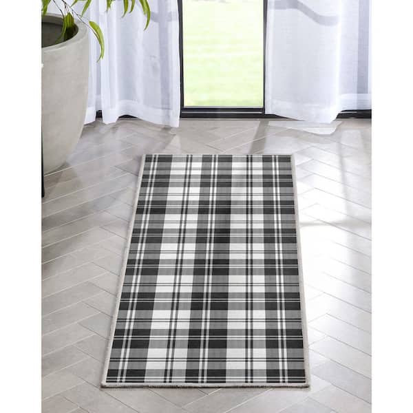 Black 2 ft. x 5 ft. Runner Apollo Plaid Farmhouse Geometric Area Rug
