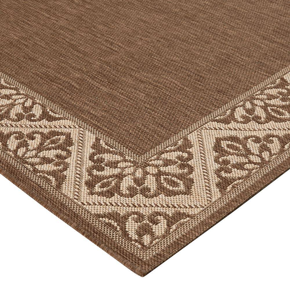 Brown and Beige Flat Woven Synthetic Area Rug