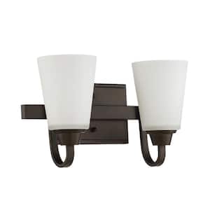 Grace 14 in. 2-Light Espresso Finish Vanity Light with Frost White Glass