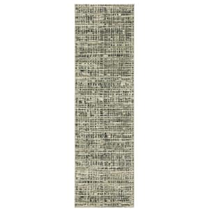 Sienna Beige/Gray 2 ft. x 8 ft. Industrial Geometric Distressed Abstract Striped Polypropylene Indoor Runner Area Rug