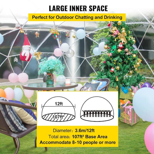 VEVOR Garden Dome Igloo Tent 12ft, Geodesic Dome Tent with PVC Cover, Half  Ball Shape Outdoor Greenhouse Lean to Greenhouse with Door and Windows for