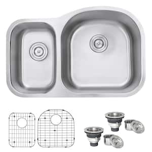 Undermount Stainless Steel 32 in. 16-Gauge 40/60 Double Bowl Kitchen Sink - Right Configuration
