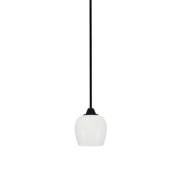 Unbranded Madison 100-Watt 1-Light Matte Black Shaded Pendant Light with 6" White Marble Shade, No bulb included