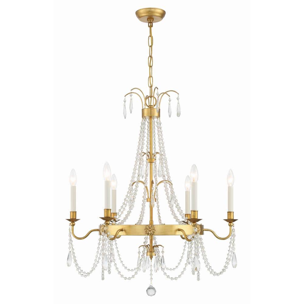 Maizey Antique Gold 6-Light Crystal Chandelier