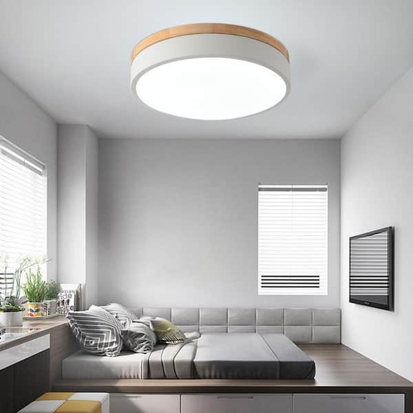 OUKANING 11.81 in. 1-Light Modern Round White Selectable LED Flush