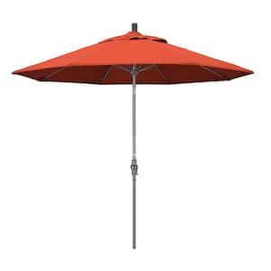 9 ft. Hammertone Grey Aluminum Market Patio Umbrella with Collar Tilt Crank Lift in Sunset Olefin