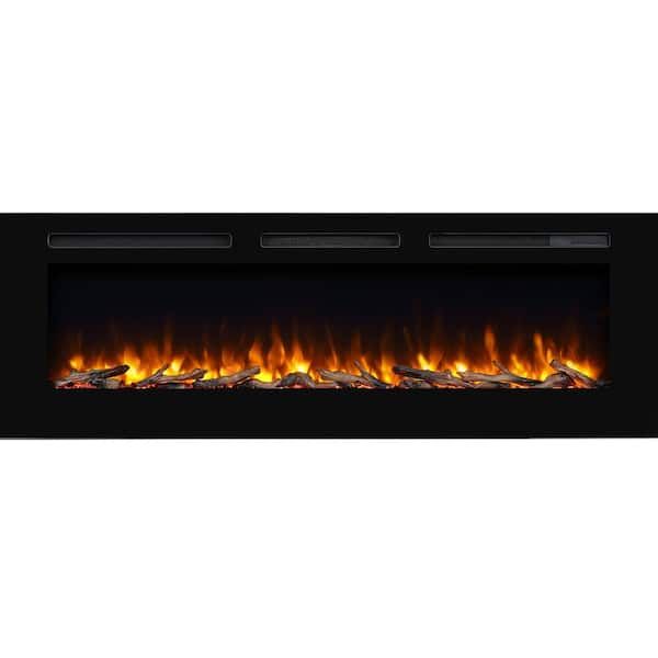 PuraFlame 60 in. Recessed Metal Electric Fireplace Log Set and Crystal 1500W Heater in Black