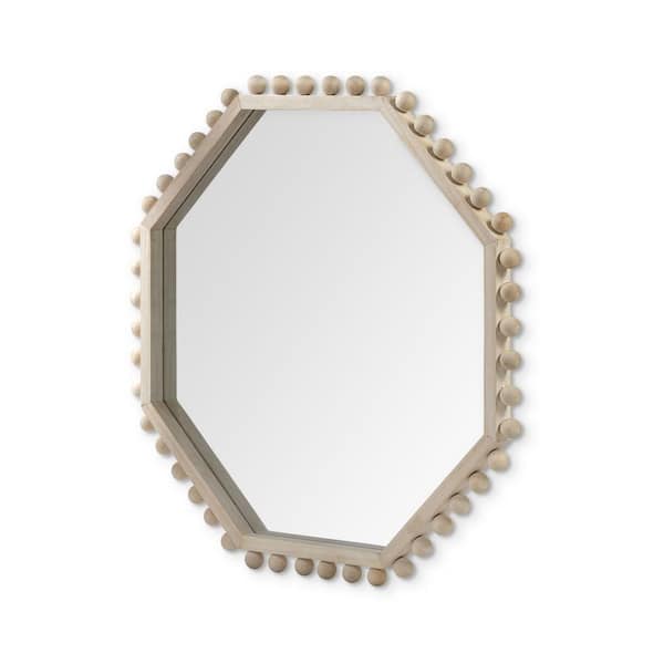 HomeRoots Mariana 32.67 in. x 1.57 in. Classic Round Framed Brown Vanity Mirror
