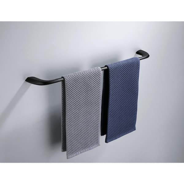 Bathroom 24 in. Wall Mounted Towel Bar Spot Resist Towel Holder in Matte Black (2-Pack)