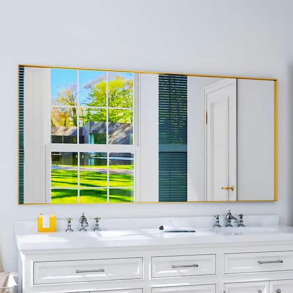 TOOLKISS 72 in. W x 32 in. H Rectangular Aluminum Framed Wall Bathroom Vanity Mirror in Gold