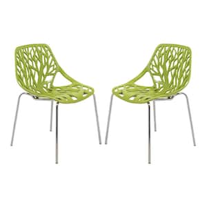 Asbury Modern Stackable Dining Chair With Chromed Metal Legs Set of 2 in Green