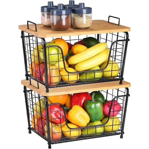 Stackable Wire Baskets 2 Tier Stacking Pantry Storage Basket Fruit  Vegetable