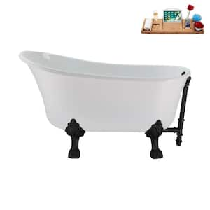 51 in. Acrylic Clawfoot Non-Whirlpool Bathtub in Glossy White with Matte Black Drain And Matte Black Clawfeet