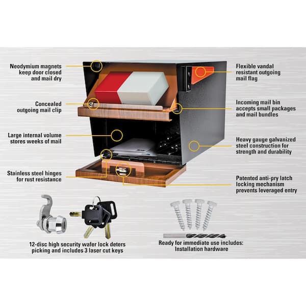 Mail Manager Locking Wood Grain Post Mount Mailbox with High Security Reinforced Patented Locking System