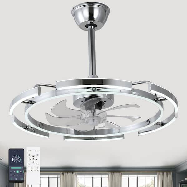 Oaks Aura DeClue 24 in. Indoor Chrome 6 DIY Shapes Smart Ceiling Fan with Remote Futuristic UFO Design 6-Speed LED Fan lights