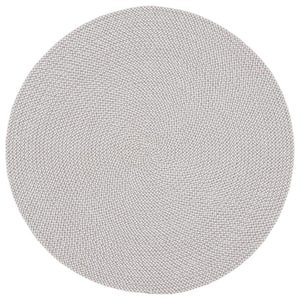 Braided Gray Ivory Doormat 3 ft. x 3 ft. Abstract Round Area Rug
