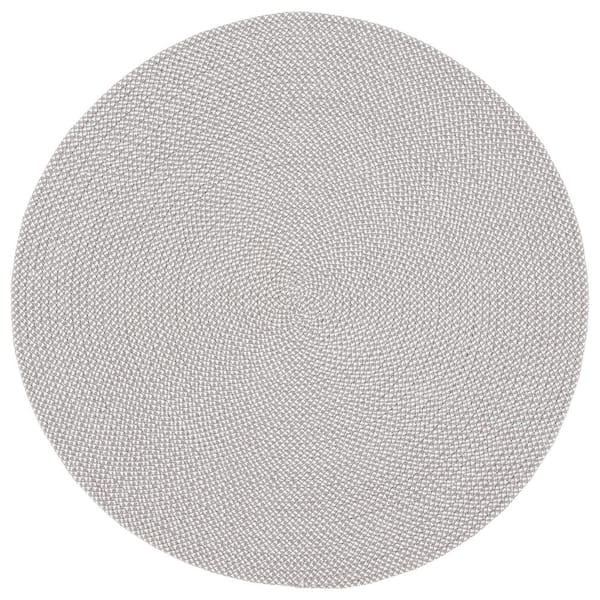 Braided Gray Ivory 4 ft. x 4 ft. Abstract Round Area Rug