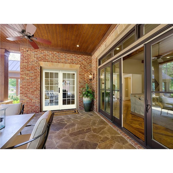 72 in. x 80 in. W-5500 Vanilla Clad Wood Left-Hand 15-Lite French Patio Door with White Paint Interior