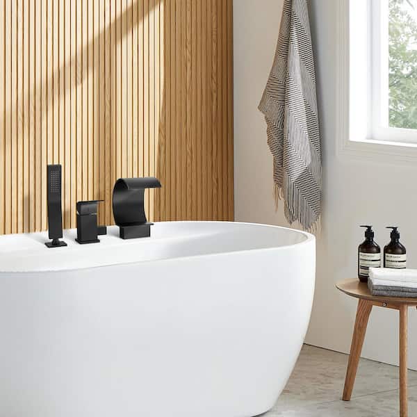 Single-Handle Tub-Mount Roman Tub Faucet with Hand Shower in Matte Black