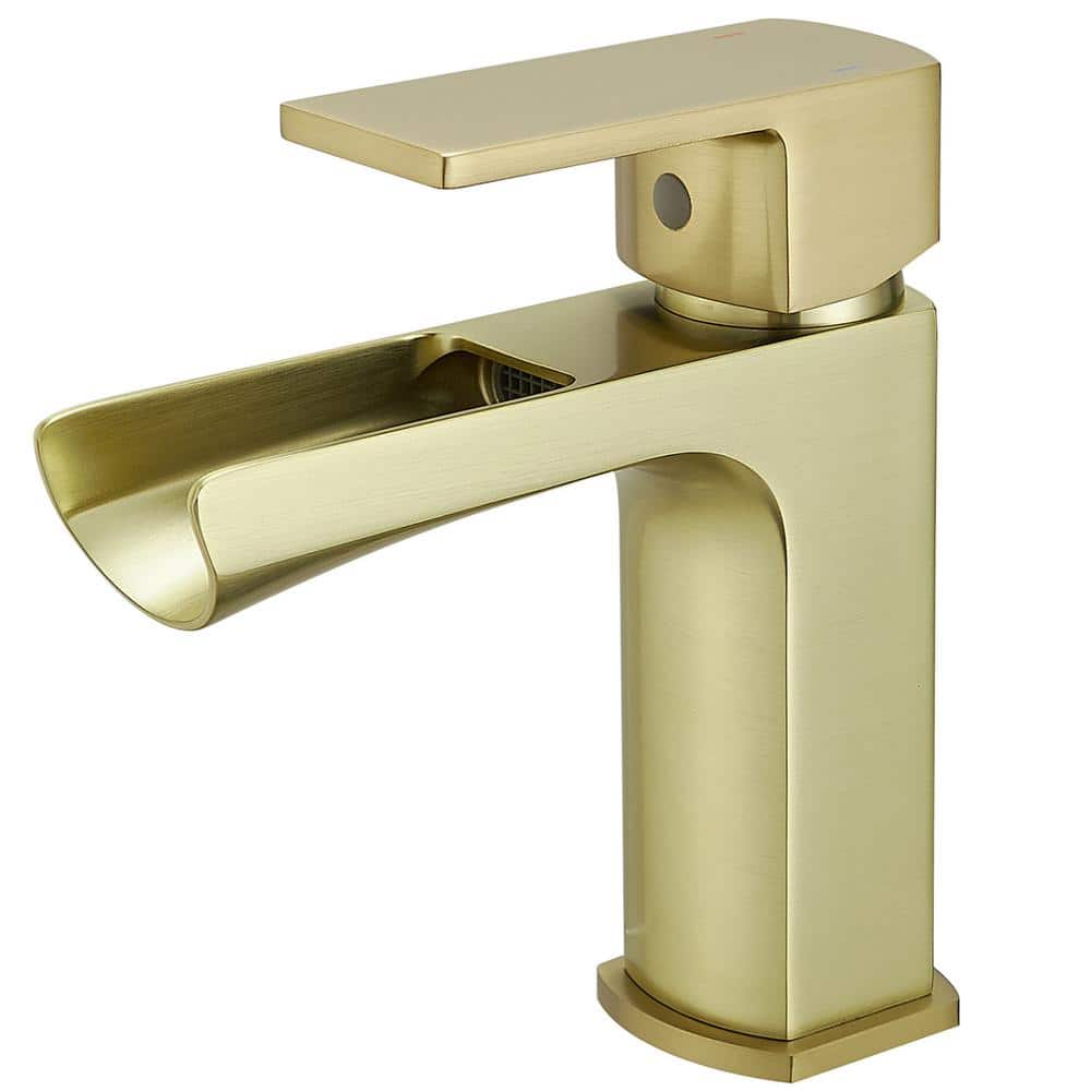 Single Handle Single Hole Bathroom Faucet with Pop-up Drain Kit Modern Brass Waterfall Sink Basin Taps in Brushed Gold price history on PriceWatchPro