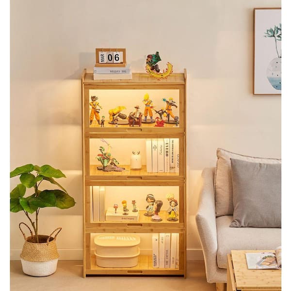 B BALANBO Beige 51.1 in. Acrylic Display Cabinet, Storage Cabinet