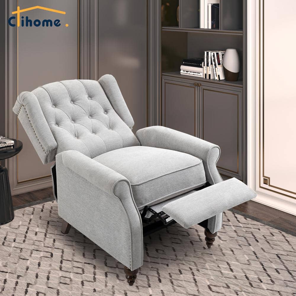 Gray Velvet Upholstered Recliner with Button Tufting