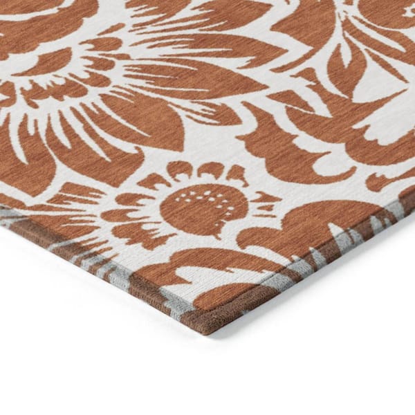 Rust and Ivory 2 ft. x 3 ft. Woven Floral Rectangle Indoor/Outdoor Area Rug