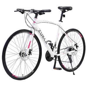 28 in. White Hybrid Bike Disc Brake 700C Road Bike For Men Women's City Bicycle