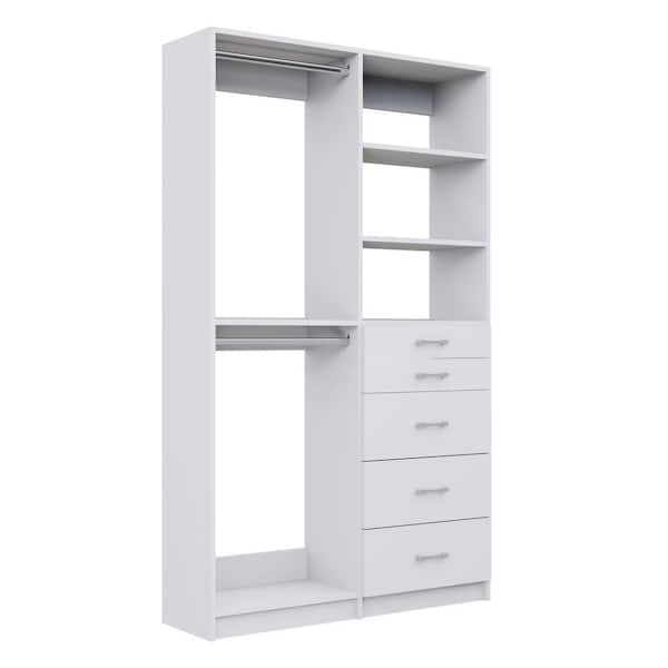 Alto 57.75 in. W White Double Hang and 5-Drawer Tower 10-Shelf Wood Closet System