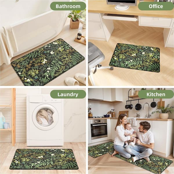 Botanical Series Ink Moss Green 17.3"x28" & 17.3"x47" PVC Anti-Fatigue Mat Waterproof Kitchen Mat