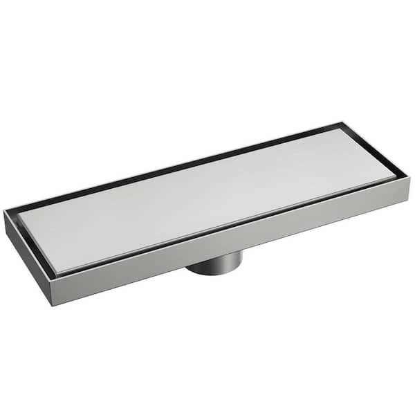 11.8 in. x 3.9 in. Linear Shower Drain Stainless Steel with Removable Grate and Hair Strainer in Brushed Nickel
