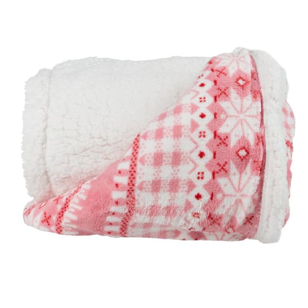 Lavish Home Pink Snowflakes Fleece Sherpa Polyester Throw Blanket