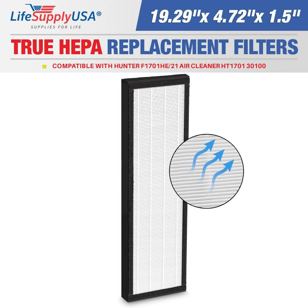 2-in-1 True HEPA Air Clean Replacement Filter Activated Carbon Charcoal Compatible with Hunter F1701HE/21 HT1701 30100 -  LifeSupplyUSA, ER644-HD