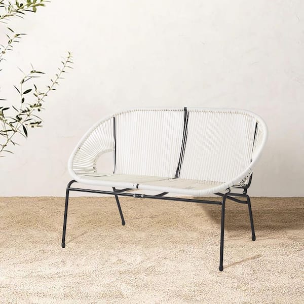 Harper & Bright Designs 1-Piece Ivory White Wicker Outdoor Patio Loveseat