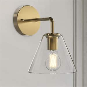 9.84 in. 1-Light Gold Clear Glass Wall Sconce with 1 A19 Bulb Included