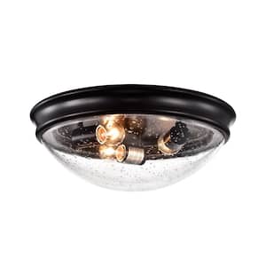 15 in. 3-Light Oil Rubbed Bronze Modern Flush Mount with Seeded Glass Shade
