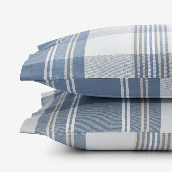 The Company Store Company Cotton Oversized Plaid Velvet Flannel Gray Multi Cotton King Pillowcases (Set of 2)
