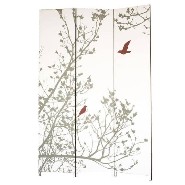 AZ Home and Gifts kieragrace Bota Triple Panel Room Divider - White, 47" by 71", Birds