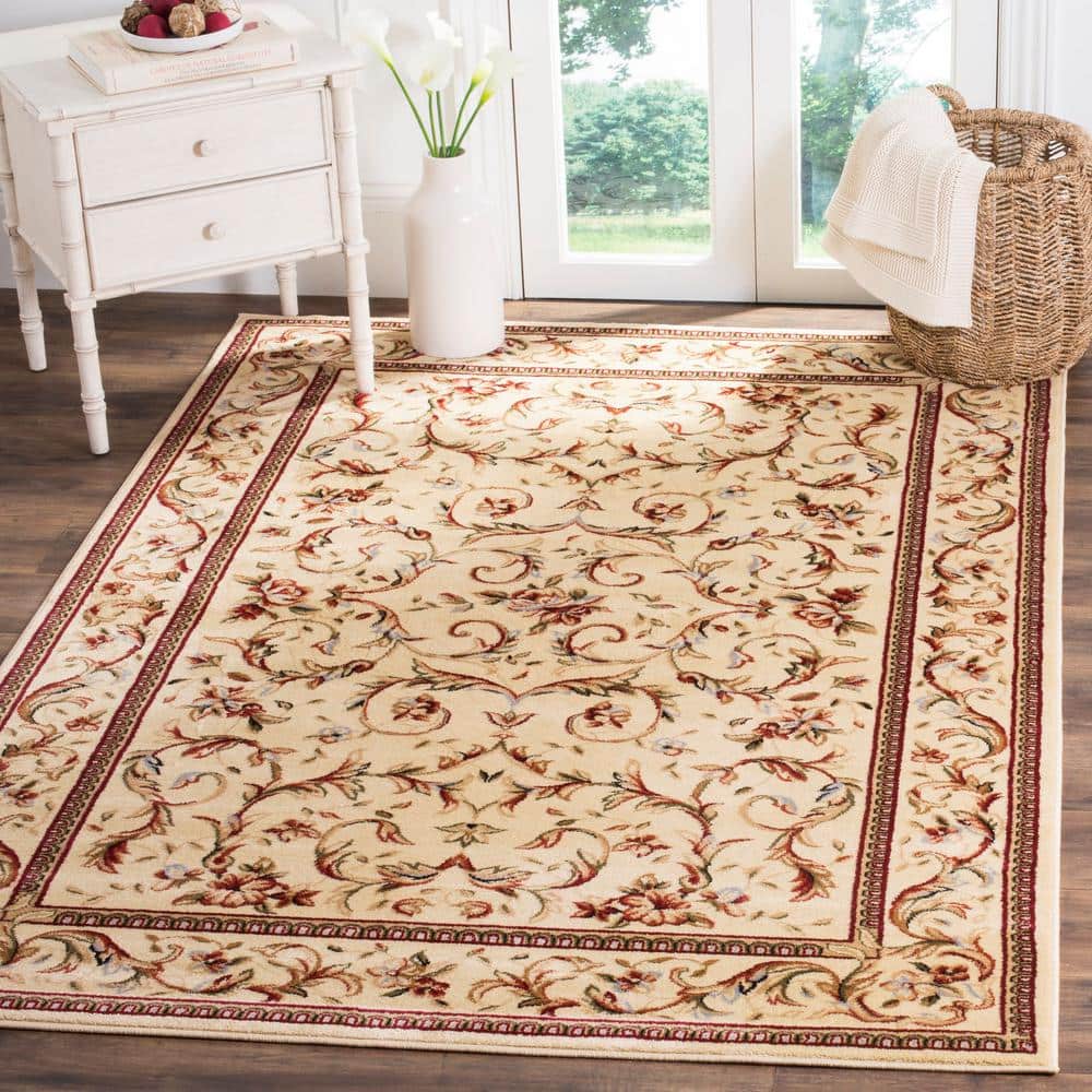 Off-White Floral Easy Care Synthetic Square Area Rug