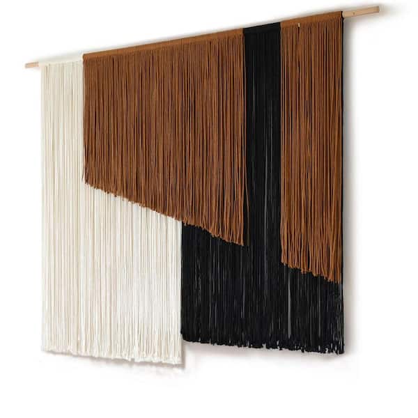 57 in. x 43 in. Brown Boho Macrame Wall Hanging-Dip Dyed Fiber Art, Large Corded Wall Decor for Living Room