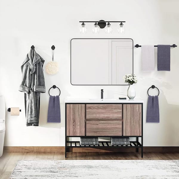 Porter 6- Piece Bath Hardware Set with Towel Ring Toilet Paper Holder Towel Hook and Towel Bar in Stainless Steel Black