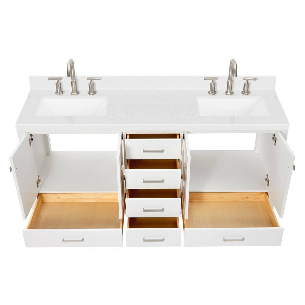 Cambridge 72'' White Freestanding Double Vanity with Brushed Nickel Hardware