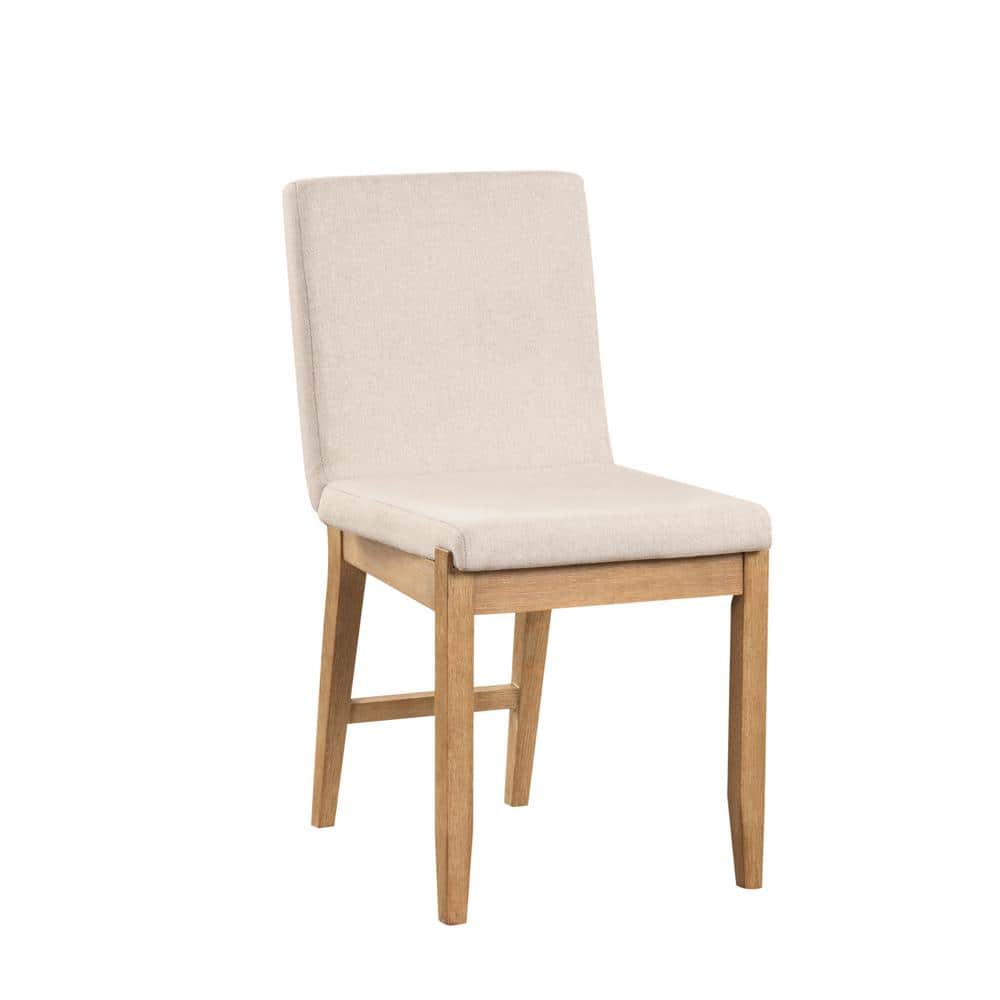 Gracie 18 in. Light Brown High Back Solid Wood with Natural Flax Cushion, Upholstered Accent Dining Chair, Set of 2